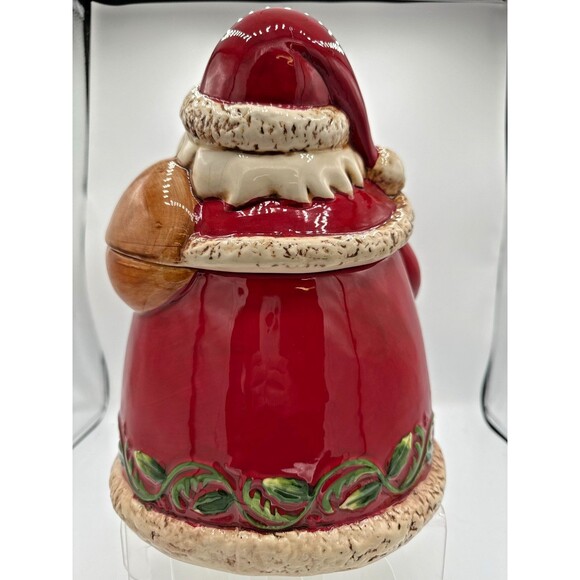 Large Ceramic Santa Cookie Jar 10.5” Red Christmas Holiday Kitchen Decor - Picture 3 of 9